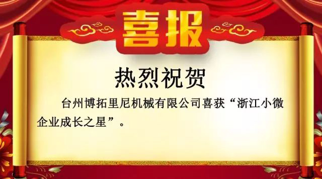 喜報(bào)?。?！博拓里尼榮獲浙江小微企業(yè)成長(zhǎng)之星。